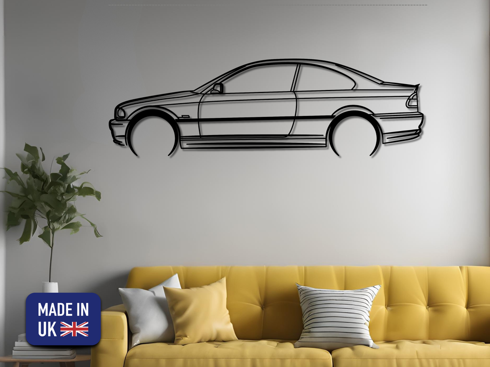 E46 M Sport Coupe, Detailed Silhouette Metal Wall Art