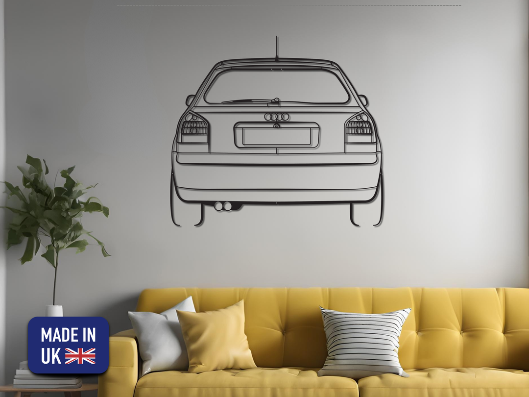 A3 8L 96-03 Rear Angle, Detailed Silhouette Metal Wall Art