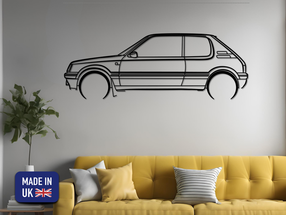 205 GTI, Detailed Silhouette Metal Wall Art