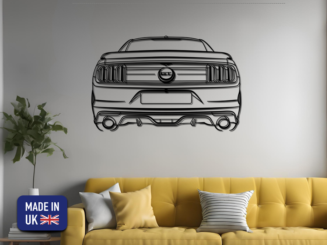 Mustang GT Rear Angle, Detailed Silhouette Metal Wall Art