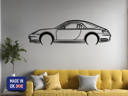 996 (911) Carrera cabriolet (with hardtop), Detailed Silhouette Metal Wall Art