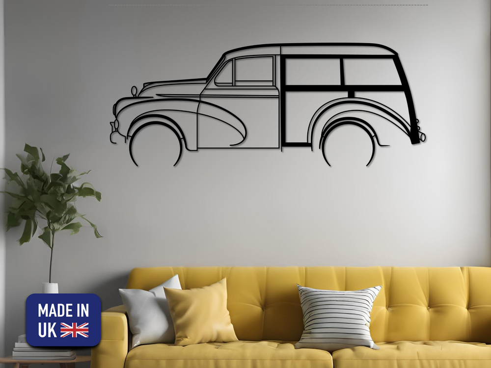 Morris Minor Traveler, Detailed Silhouette Metal Wall Art