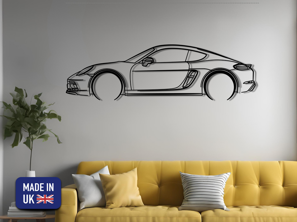718 GTS Cayman, Detailed Silhouette Metal Wall Art
