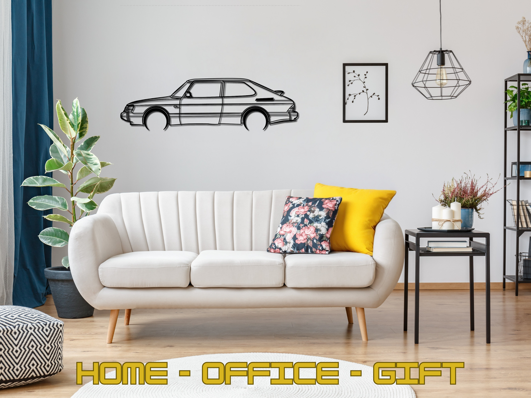 Saab 900, Detailed Silhouette Metal Wall Art