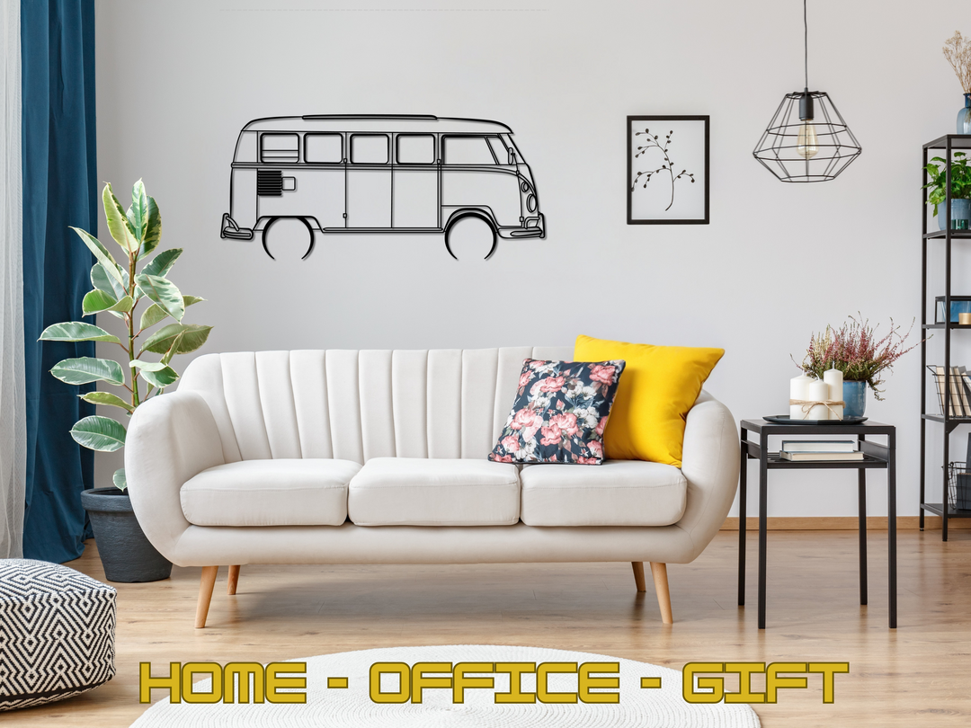 T1 Split Screen Micro Bus, Detailed Silhouette Metal Wall Art