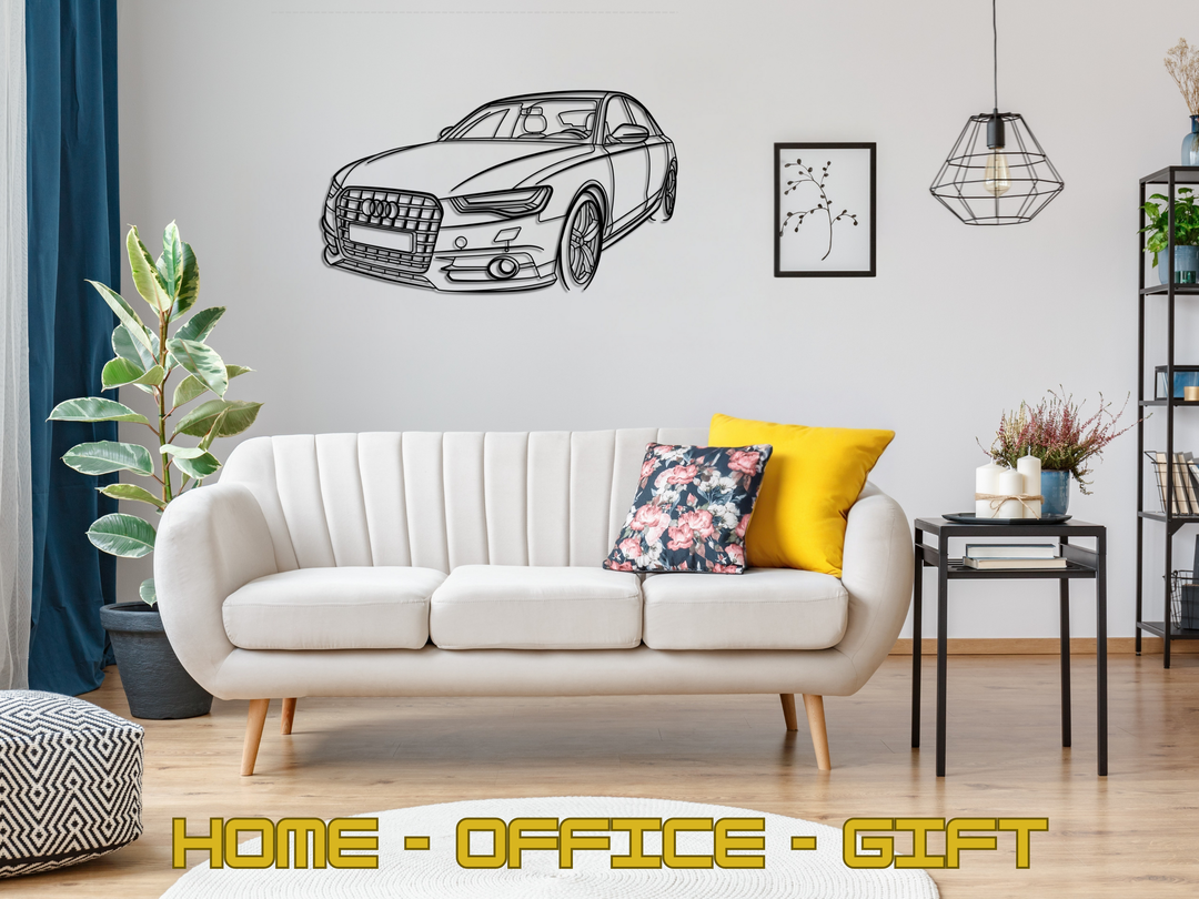 A6 S-line C7 Front Angle, Detailed angle Silhouette Metal Wall Art