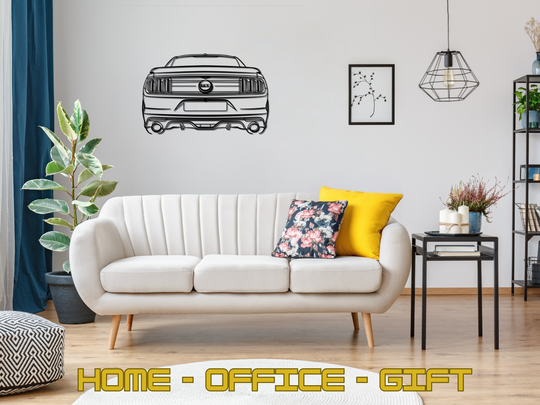 Mustang GT Rear Angle, Detailed Silhouette Metal Wall Art