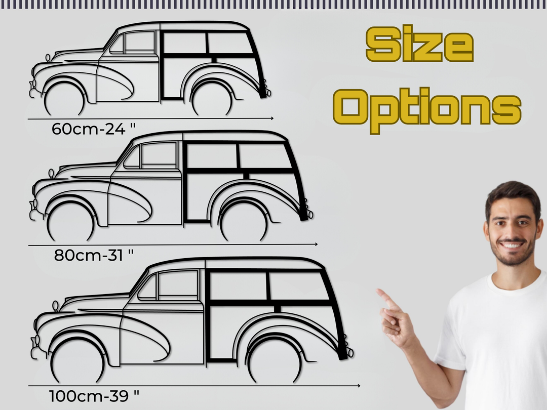 Morris Minor Traveler, Detailed Silhouette Metal Wall Art