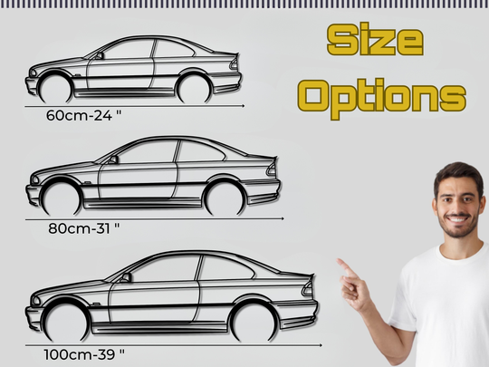 E46 M Sport Coupe, Detailed Silhouette Metal Wall Art