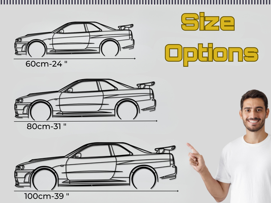 Skyline GTR 34, Detailed Silhouette Metal Wall Art