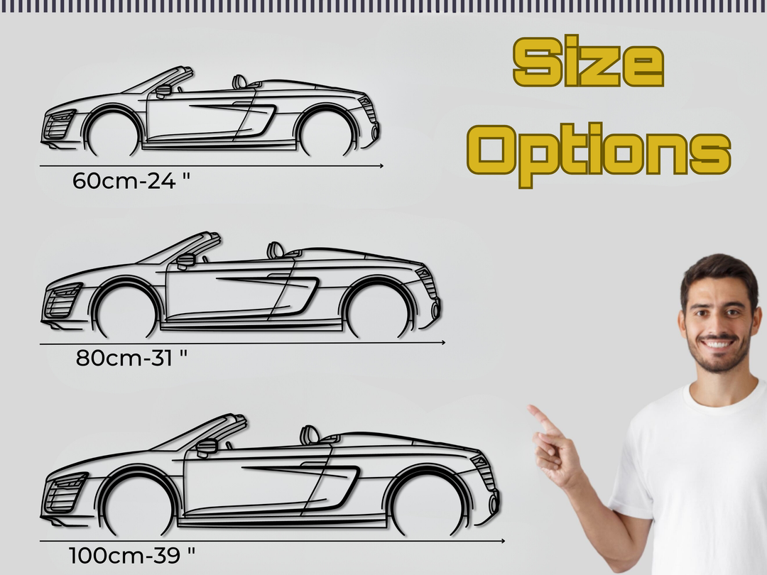 R8 Spyder, Detailed Silhouette Metal Wall Art