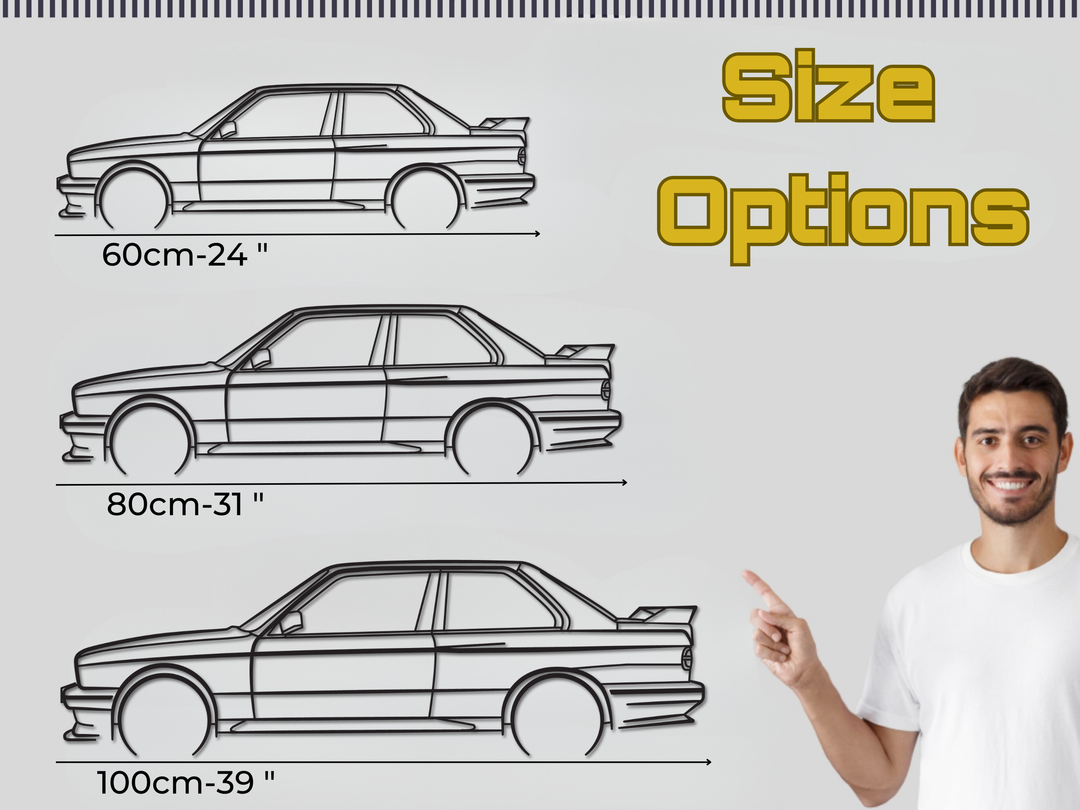 E30 M3, Detailed Silhouette Metal Wall Art