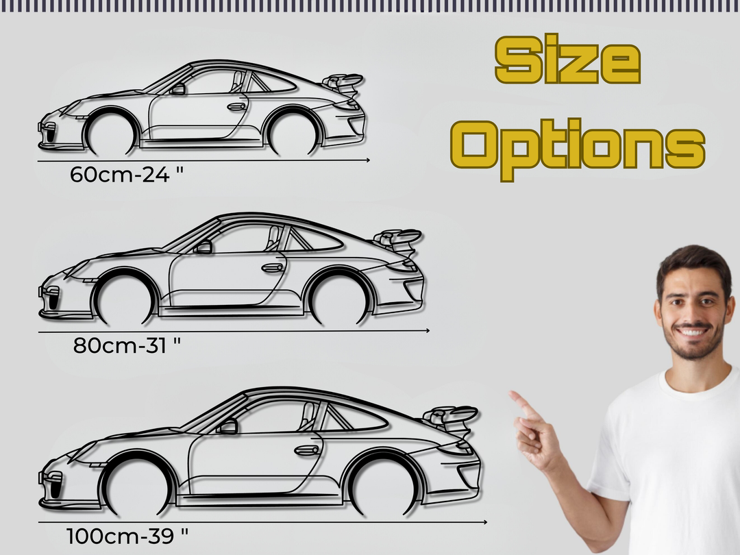 997.2 GT3 Clubsport, Detailed Silhouette Metal Wall Art