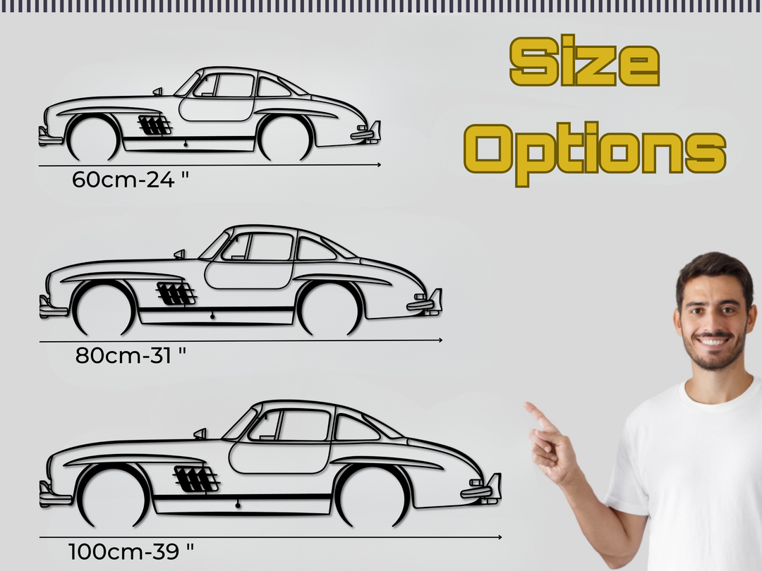 300 SL Gull-wing, Detailed Silhouette Metal Wall Art