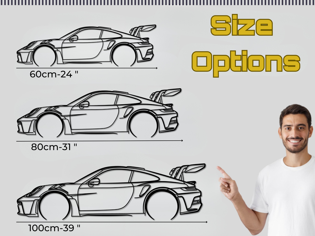 911 GT3 RS (992), Detailed Silhouette Metal Wall Art
