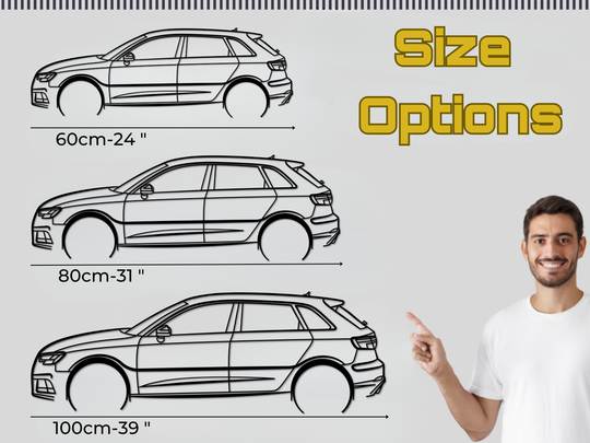 A3 8V Sportback, Detailed Silhouette Metal Wall Art