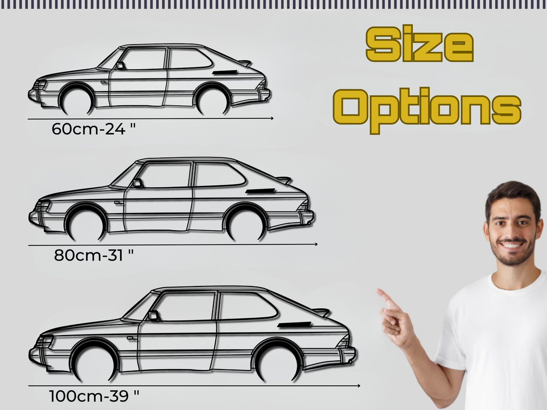 Saab 900, Detailed Silhouette Metal Wall Art