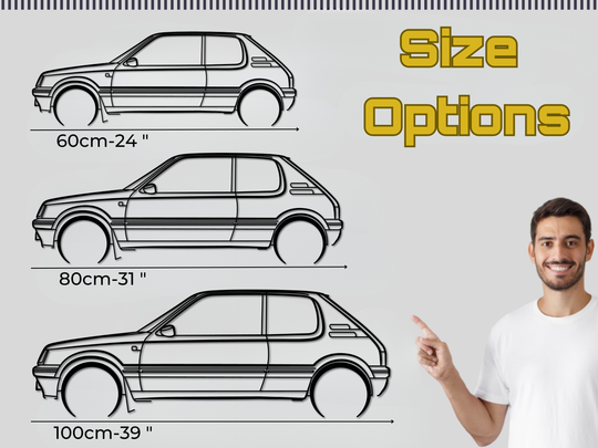 205 GTI, Detailed Silhouette Metal Wall Art