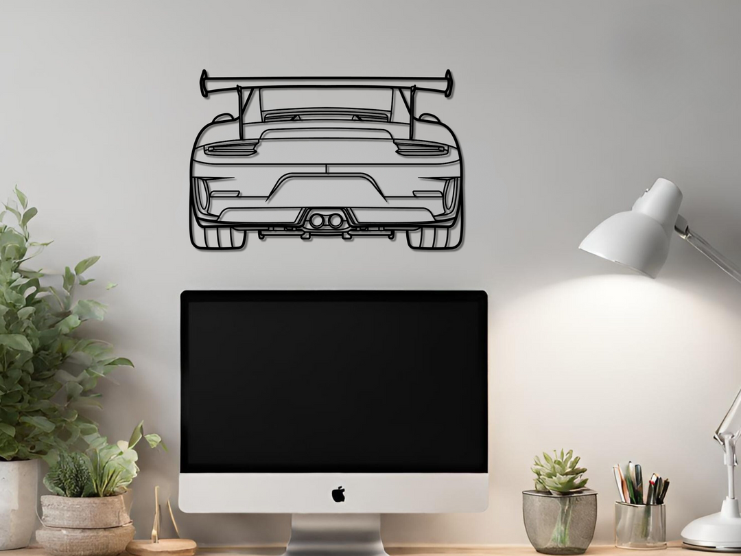 911 GT3 RS (991.2) Rear Angle, Detailed Silhouette Metal Wall Art