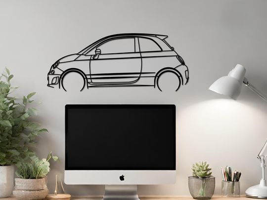 595 Abarth, Detailed Silhouette Metal Wall Art