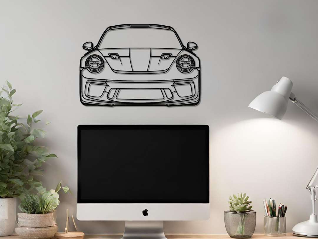 911 GT3 RS (991.2) Front Angle, Detailed Silhouette Metal Wall Art