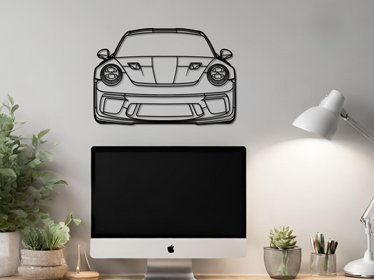 911 GT3 RS (991.2) Front Angle, Detailed Silhouette Metal Wall Art