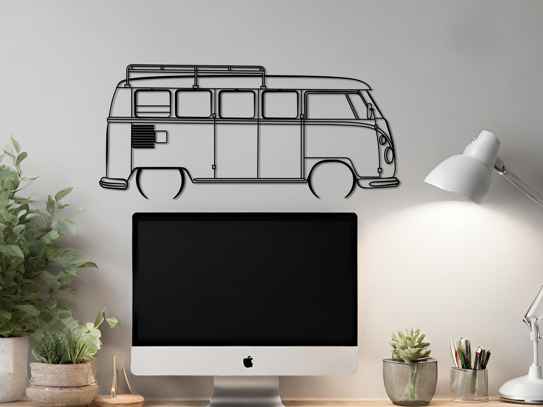 Modified T1 Split Screen Micro Bus, Detailed Silhouette Metal Wall Art