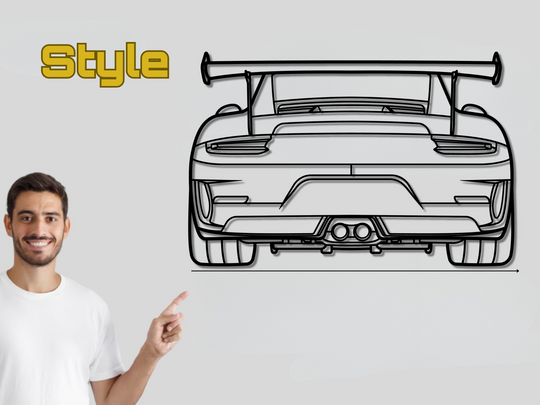 911 GT3 RS (991.2) Rear Angle, Detailed Silhouette Metal Wall Art