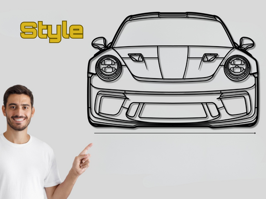 911 GT3 RS (991.2) Front Angle, Detailed Silhouette Metal Wall Art