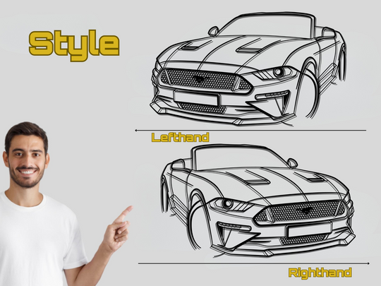 Mustang Cabriolet Front Angle, Detailed Silhouette Metal Wall Art