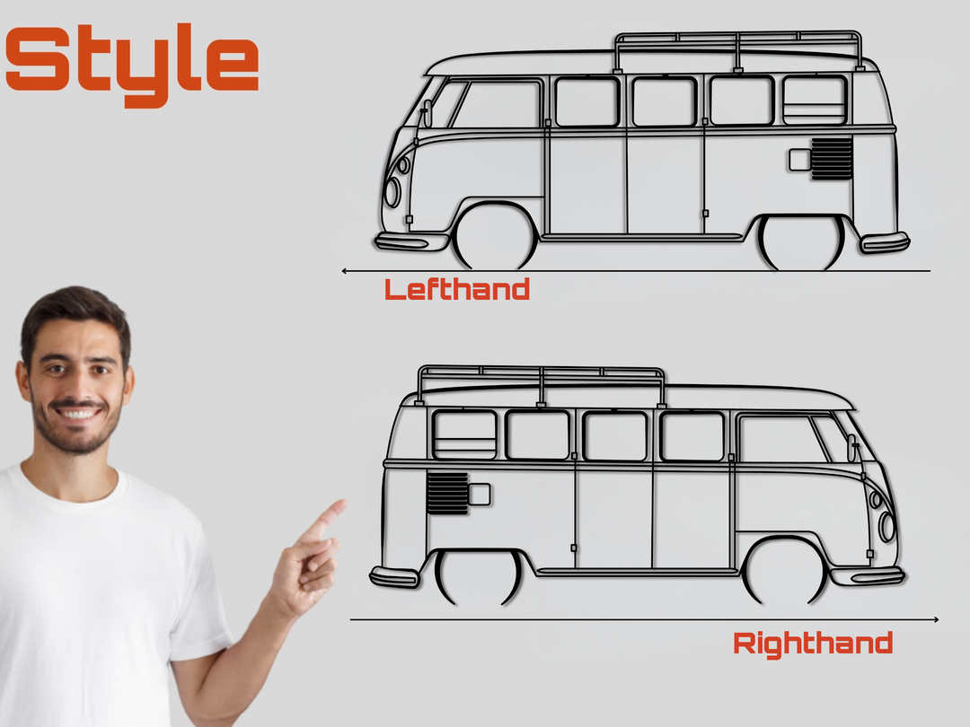 Modified T1 Split Screen Micro Bus, Detailed Silhouette Metal Wall Art