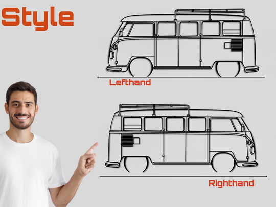 Modified T1 Split Screen Micro Bus, Detailed Silhouette Metal Wall Art