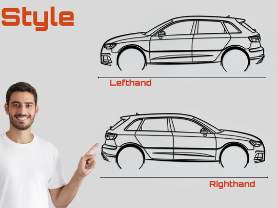 A3 8V Sportback, Detailed Silhouette Metal Wall Art