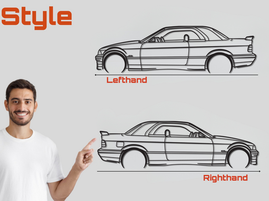 Alpina (E36) B3 3.0 Cabriolet, Detailed Silhouette Metal Wall Art