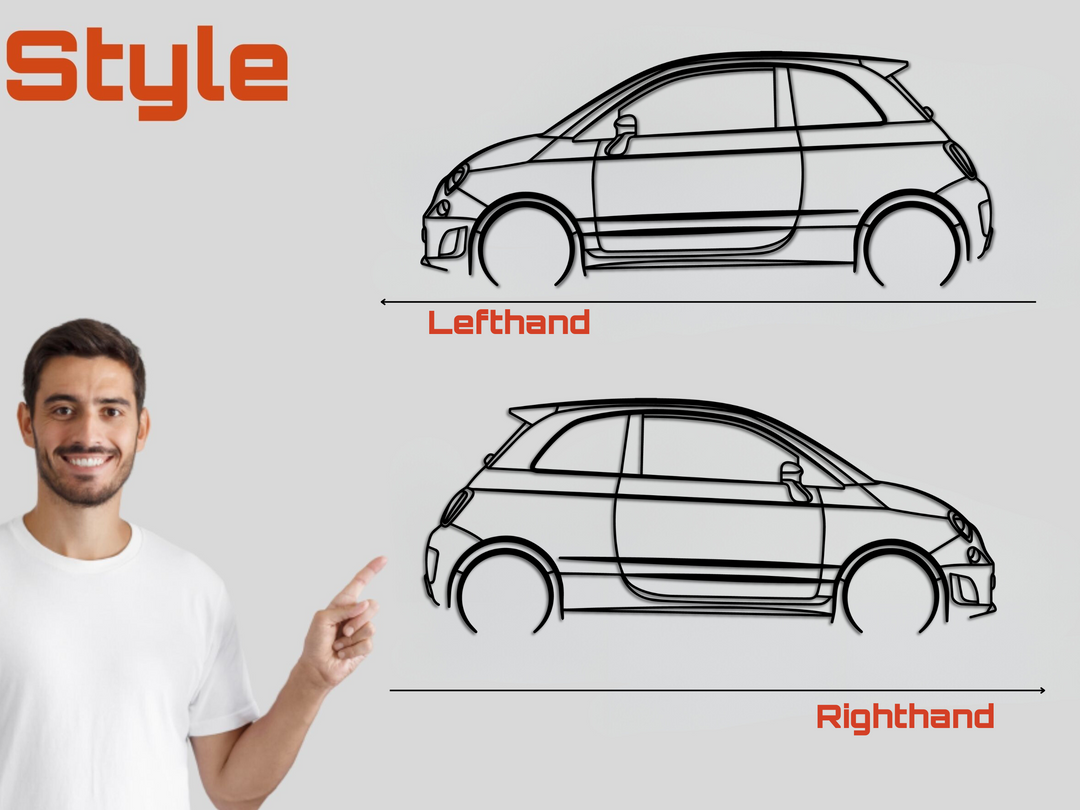 595 Abarth, Detailed Silhouette Metal Wall Art