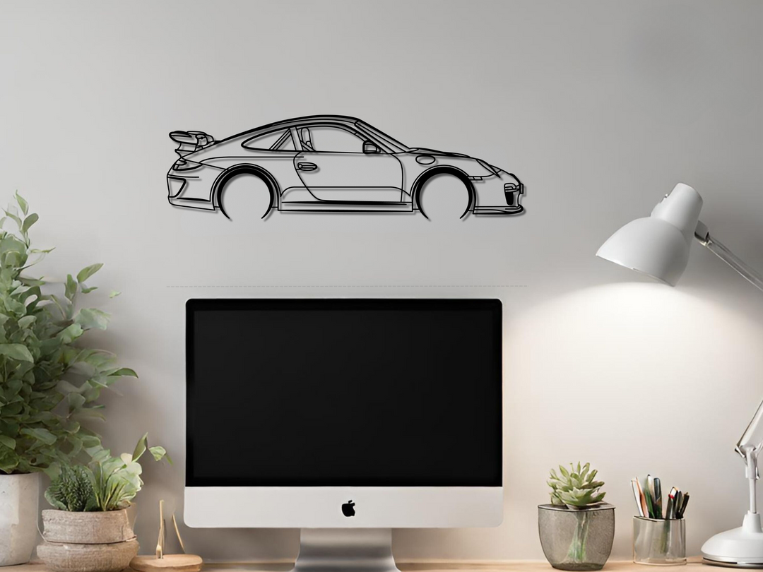 997.2 GT3 Clubsport, Detailed Silhouette Metal Wall Art