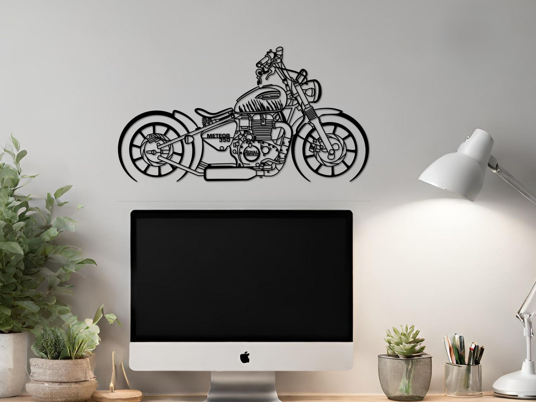 Meteor 350 Modified, Detailed Silhouette Metal Wall Art