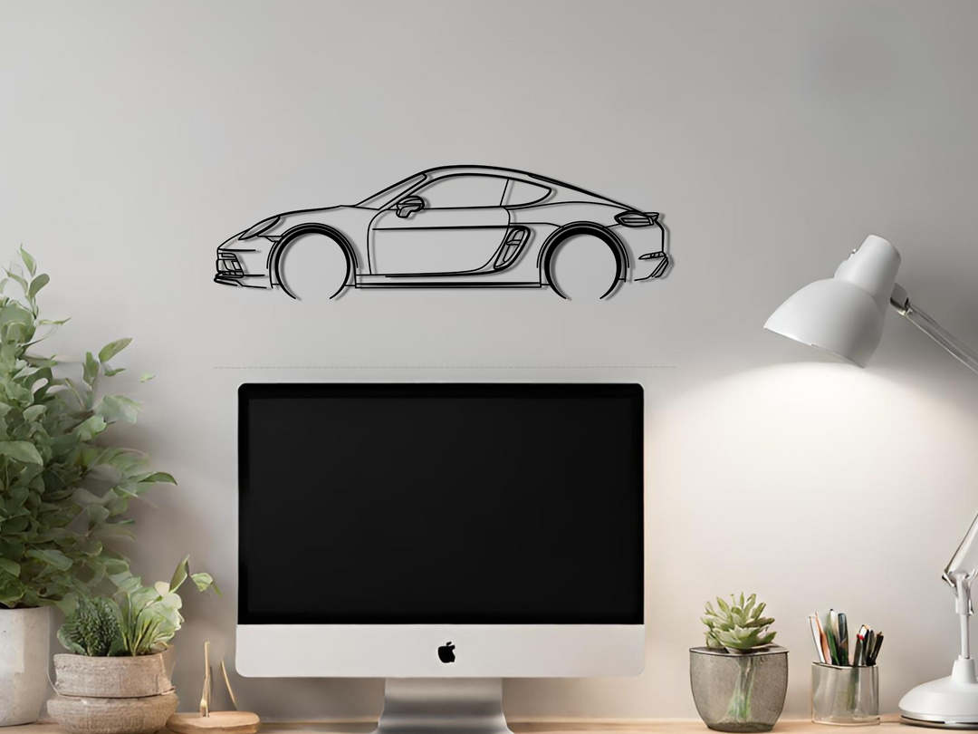 718 GTS Cayman, Detailed Silhouette Metal Wall Art