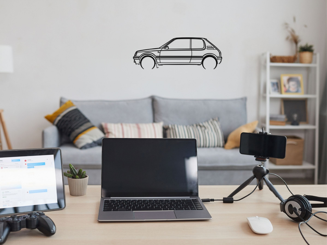 205 GTI, Detailed Silhouette Metal Wall Art