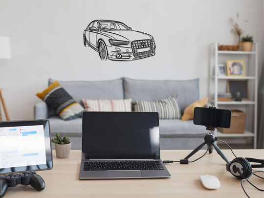 A6 S-line C7 Front Angle, Detailed angle Silhouette Metal Wall Art