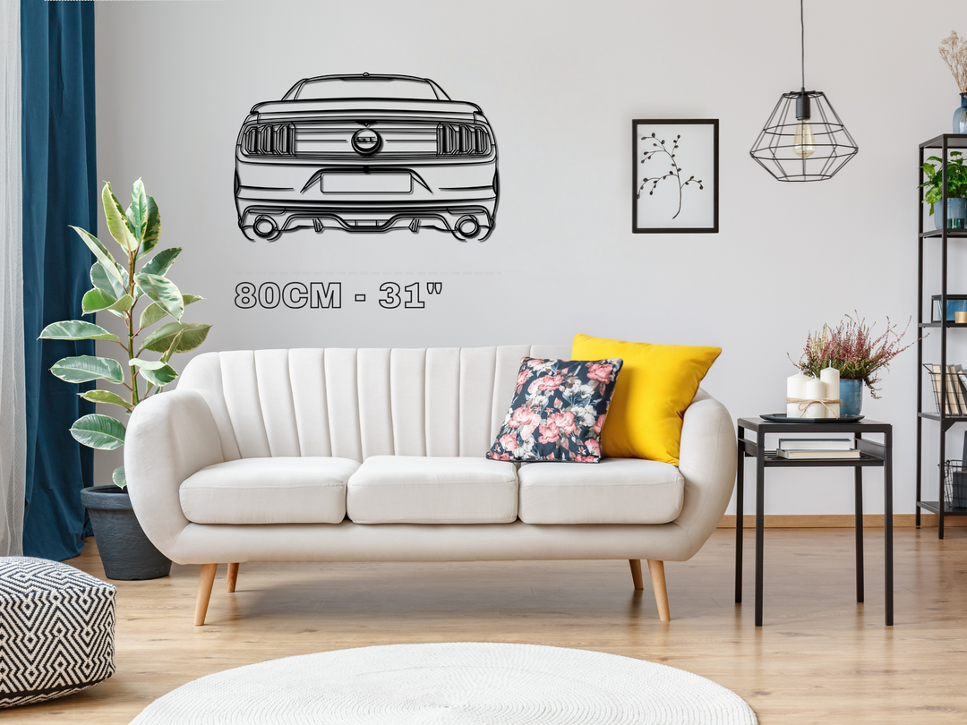 Mustang GT Rear Angle, Detailed Silhouette Metal Wall Art