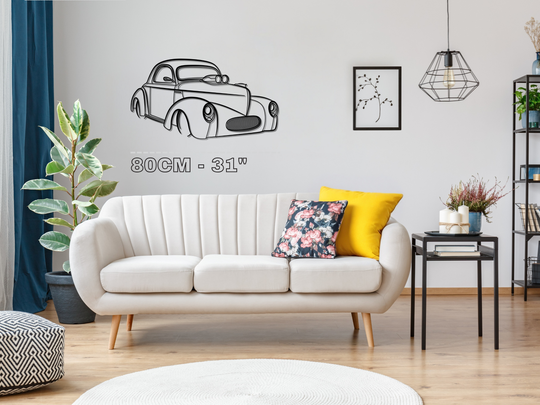 Modified 1941 Willy's Coupe Front Angle, Detailed Silhouette Metal Wall Art
