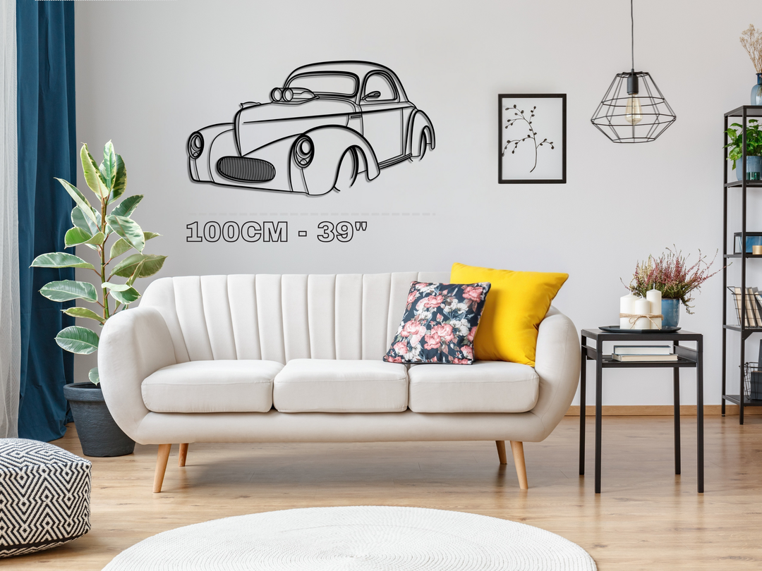 Modified 1941 Willy's Coupe Front Angle, Detailed Silhouette Metal Wall Art