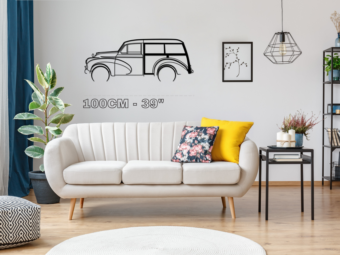 Morris Minor Traveler, Detailed Silhouette Metal Wall Art