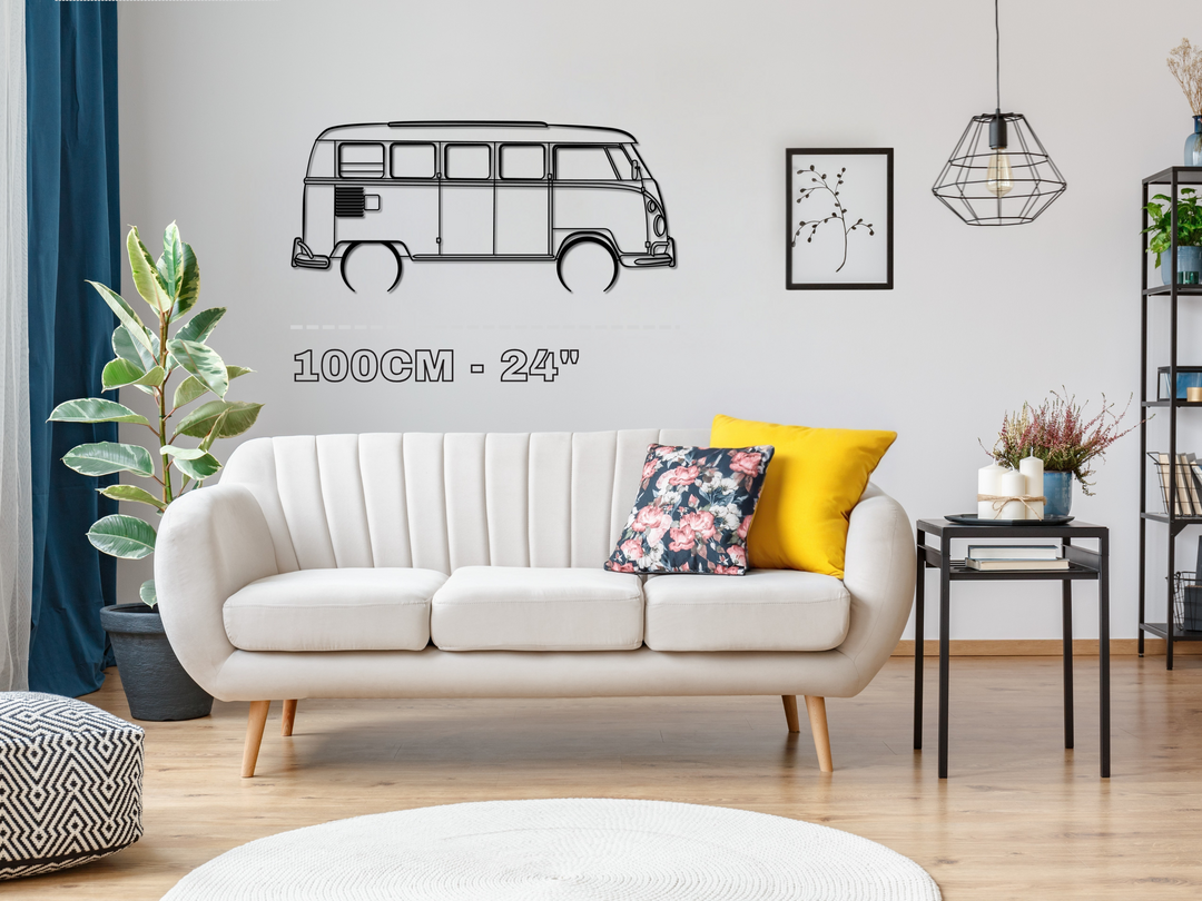 T1 Split Screen Micro Bus, Detailed Silhouette Metal Wall Art