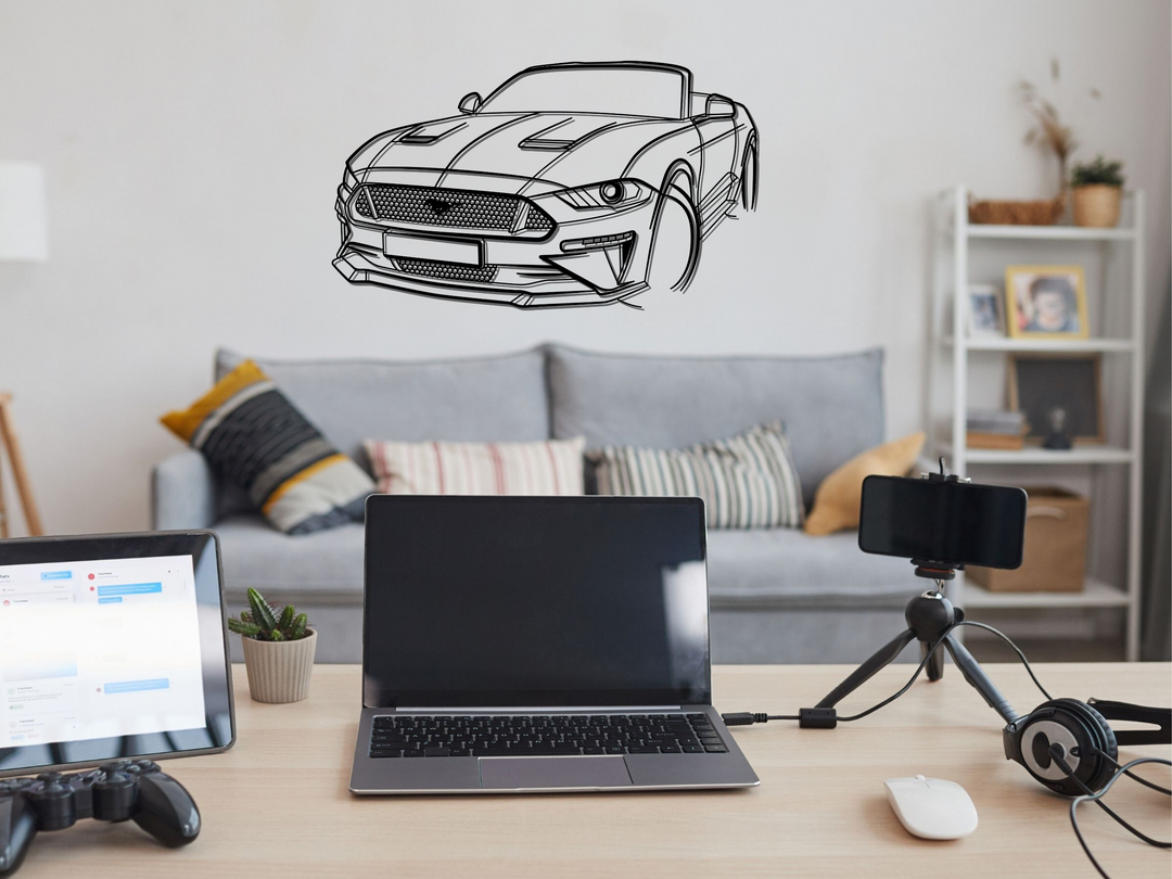 Mustang Cabriolet Front Angle, Detailed Silhouette Metal Wall Art
