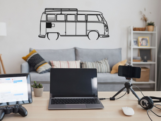 Modified T1 Split Screen Micro Bus, Detailed Silhouette Metal Wall Art