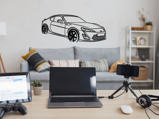 GT86 Front Angle, Detailed angle Silhouette Metal Wall Art