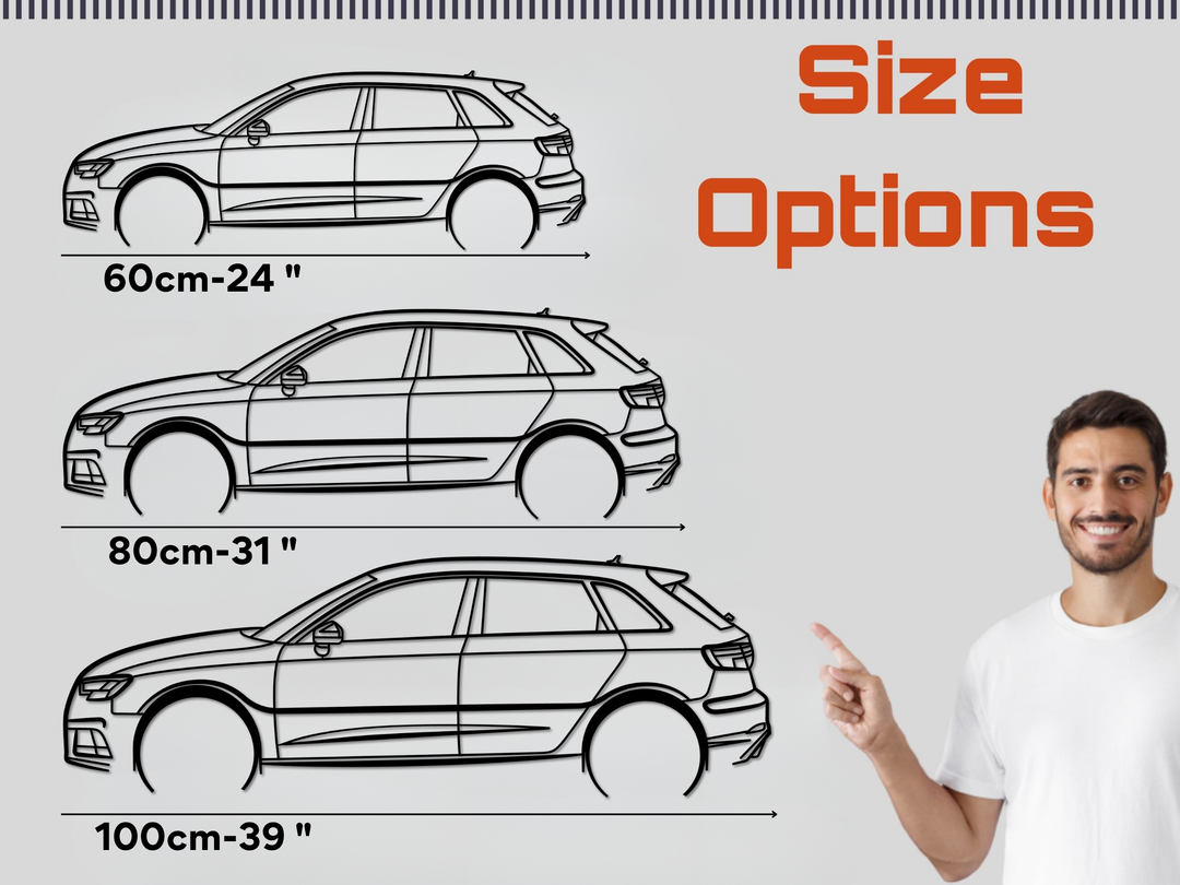 A3 8V Sportback, Detailed Silhouette Metal Wall Art