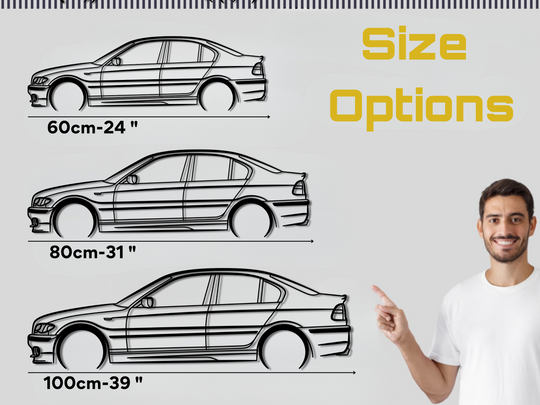 E46 330i M Sport, Detailed Silhouette Metal Wall Art